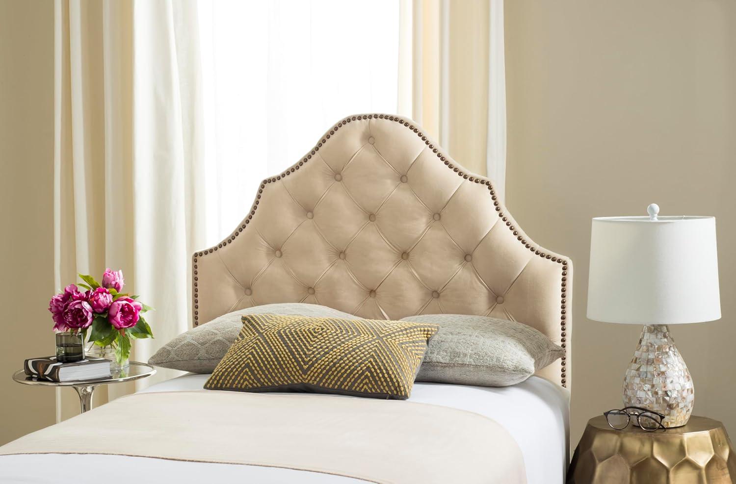 SAFAVIEH Arebelle Rustic Glam Tufted Headboard with Nail Heads, Twin, Buckwheat