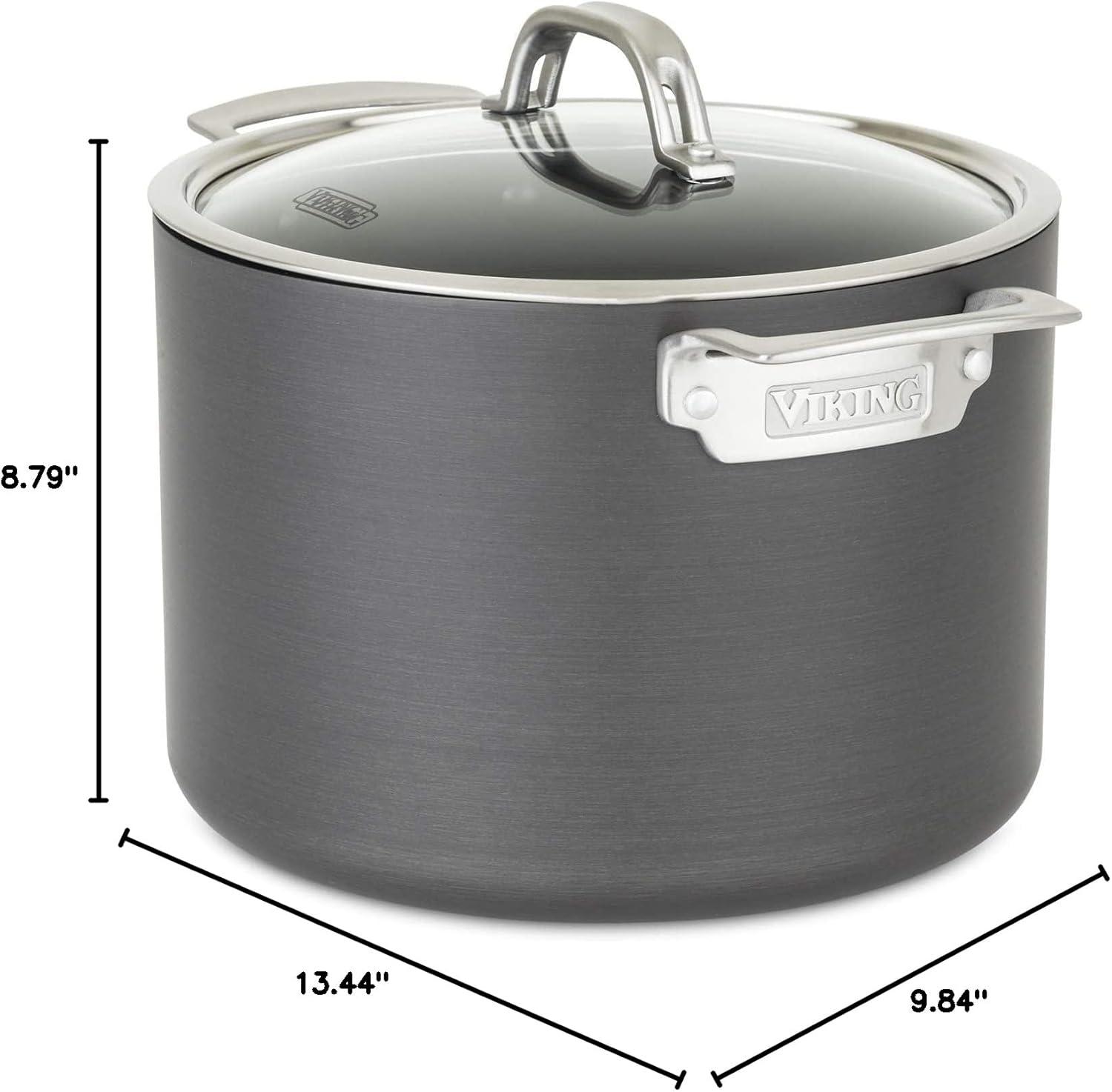 Viking 8 Quart Gray Aluminum Nonstick Stockpot with Glass Lid