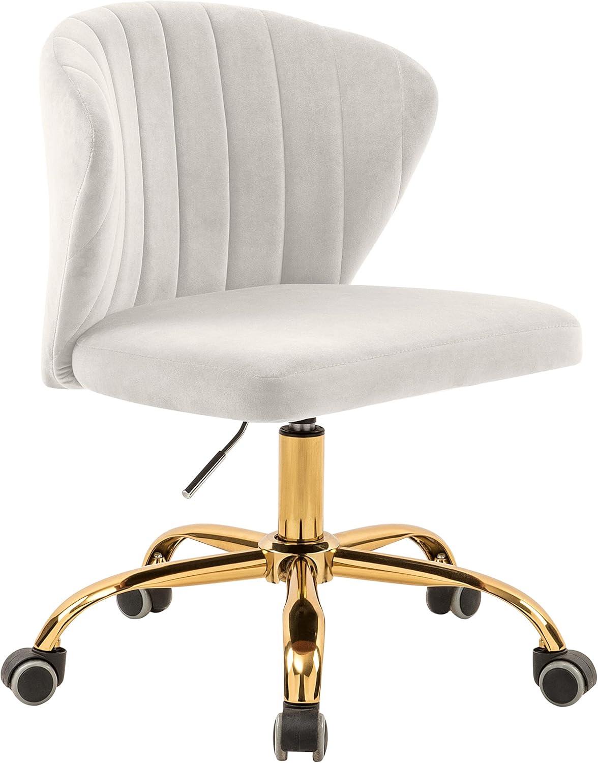 Finley Cream Velvet Swivel Office Chair with Gold Base