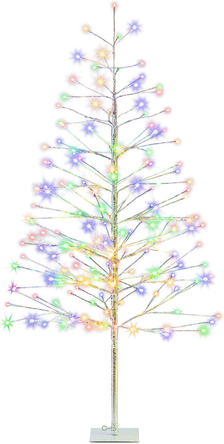 Alpine Corporation 60/68-Inch Silver Christmas Tree with Multi-Color LED Lights