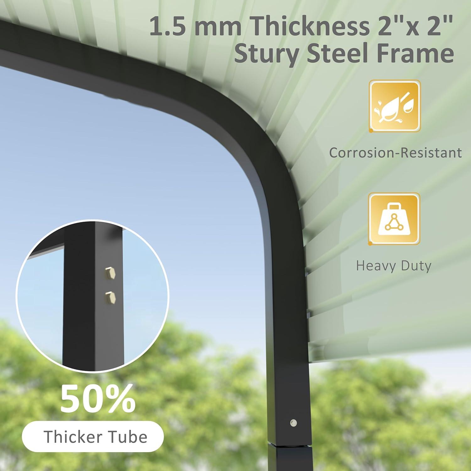 Tolead 12' x 20' Outdoor Metal Carport, Heavy Duty Galvanized Steel Car Canopy for Truck, SUV, Boat, Grey