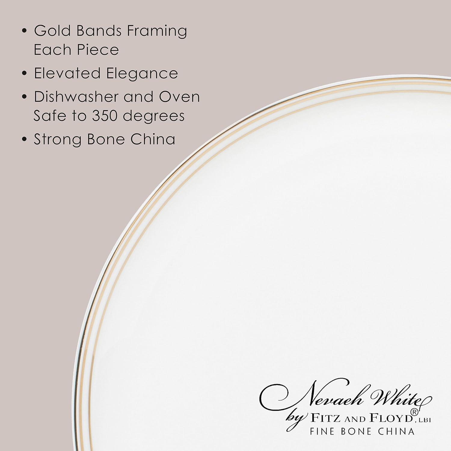 Fitz and Floyd Fitz and Floyd Nevaeh White Coupe Gold 16-Piece Bone China Dinnerware Set, Service for 4