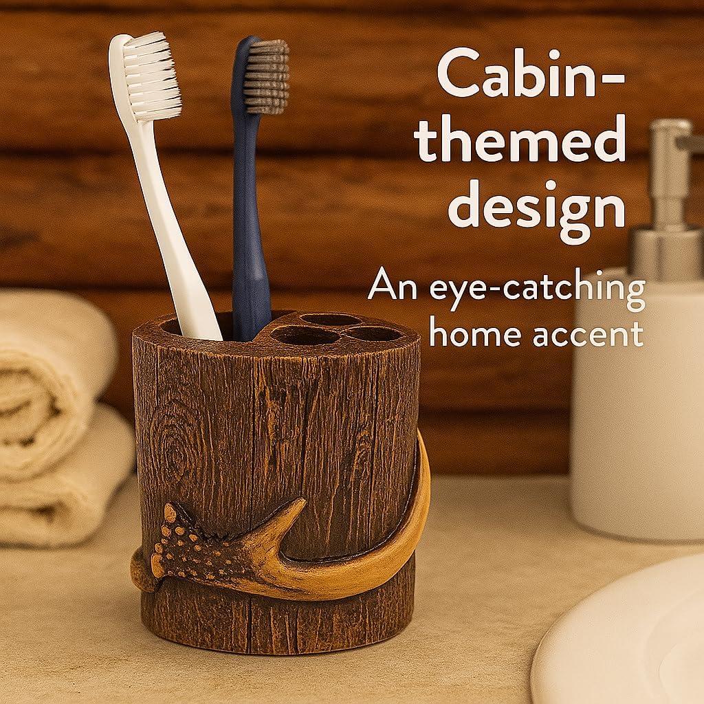 Paseo Road by HiEnd Accents Brown Resin Antler Rustic Cabin Lodge Toothbrush Holder
