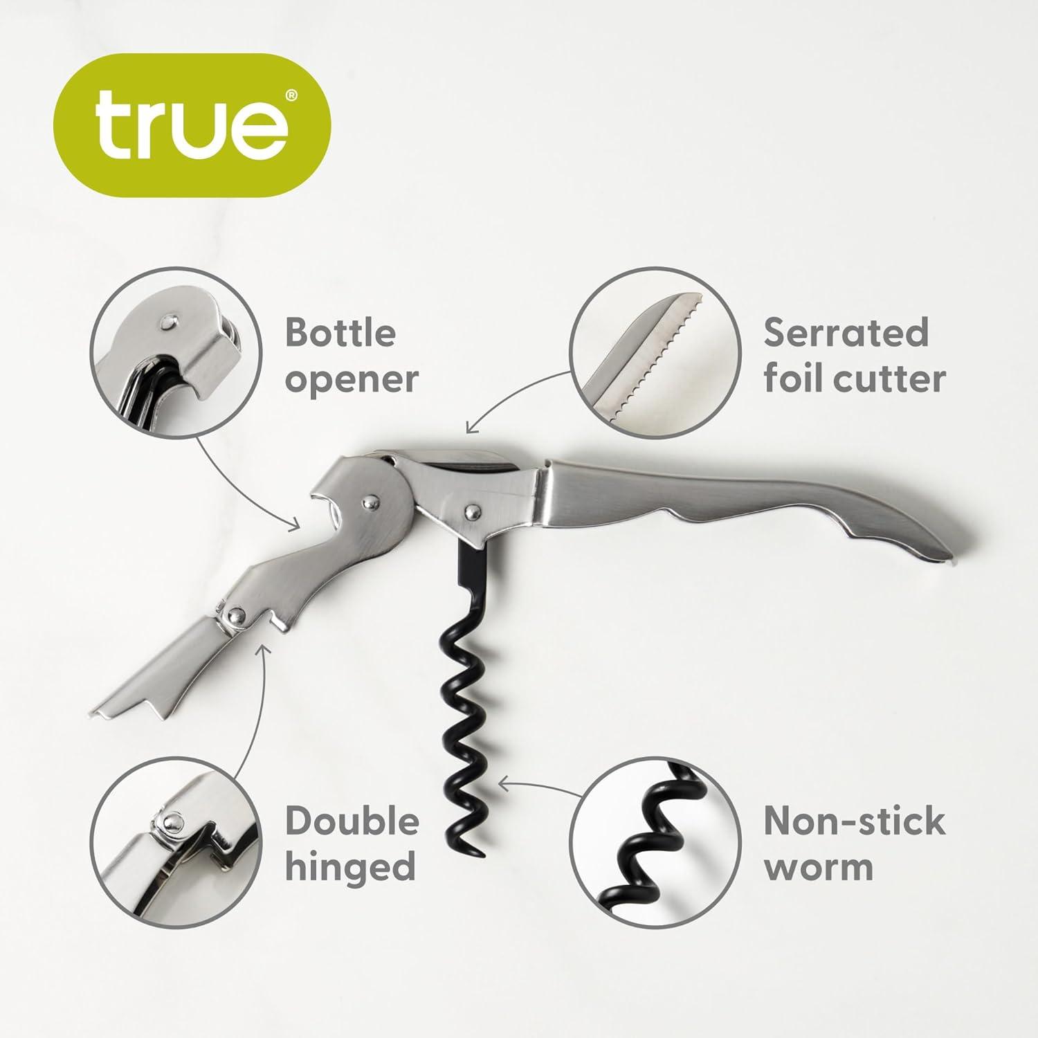 True TrueTap Double Hinged Waiter’s Corkscrew, Stainless Steel Wine Key Bottle Opener with Foil Cutter