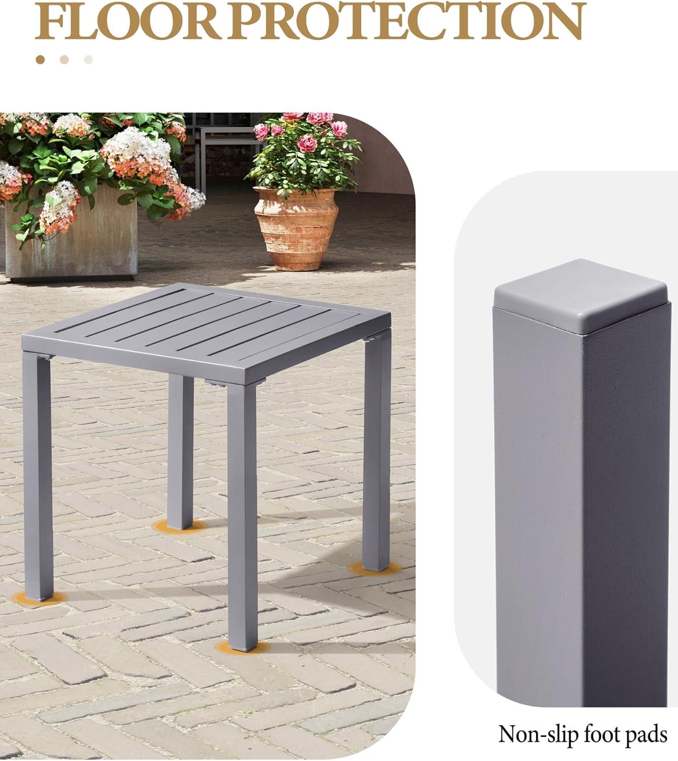 Gray Aluminum Square Outdoor End Table Set of 2