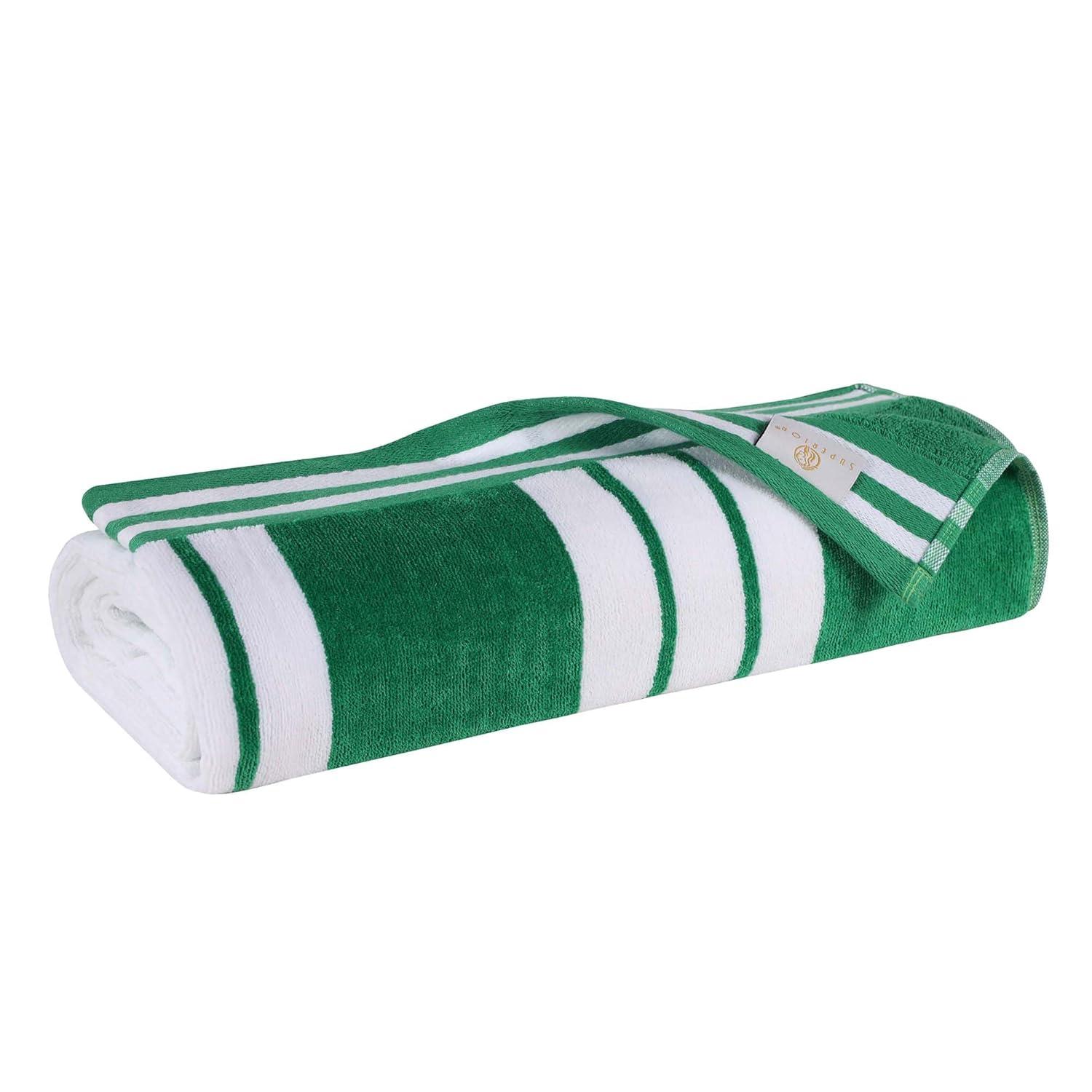 Superior Cotton Striped Oversized Beach Towel, 34" x 64", Dark Green