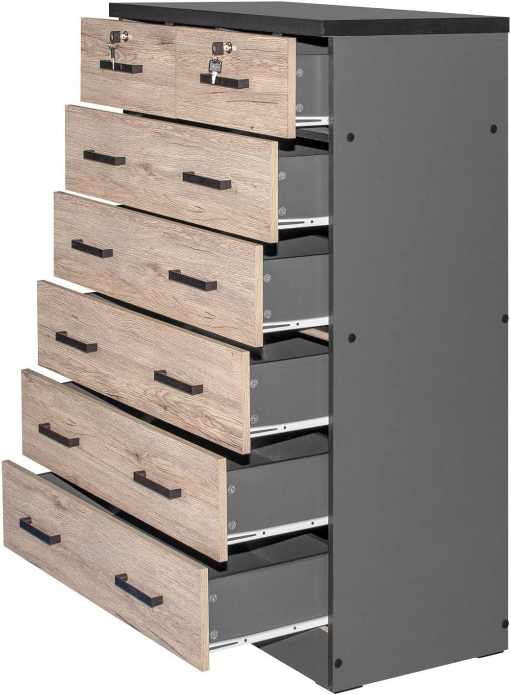 Cindy 49" Vertical 7-Drawer Dresser with Lock in Gray & White