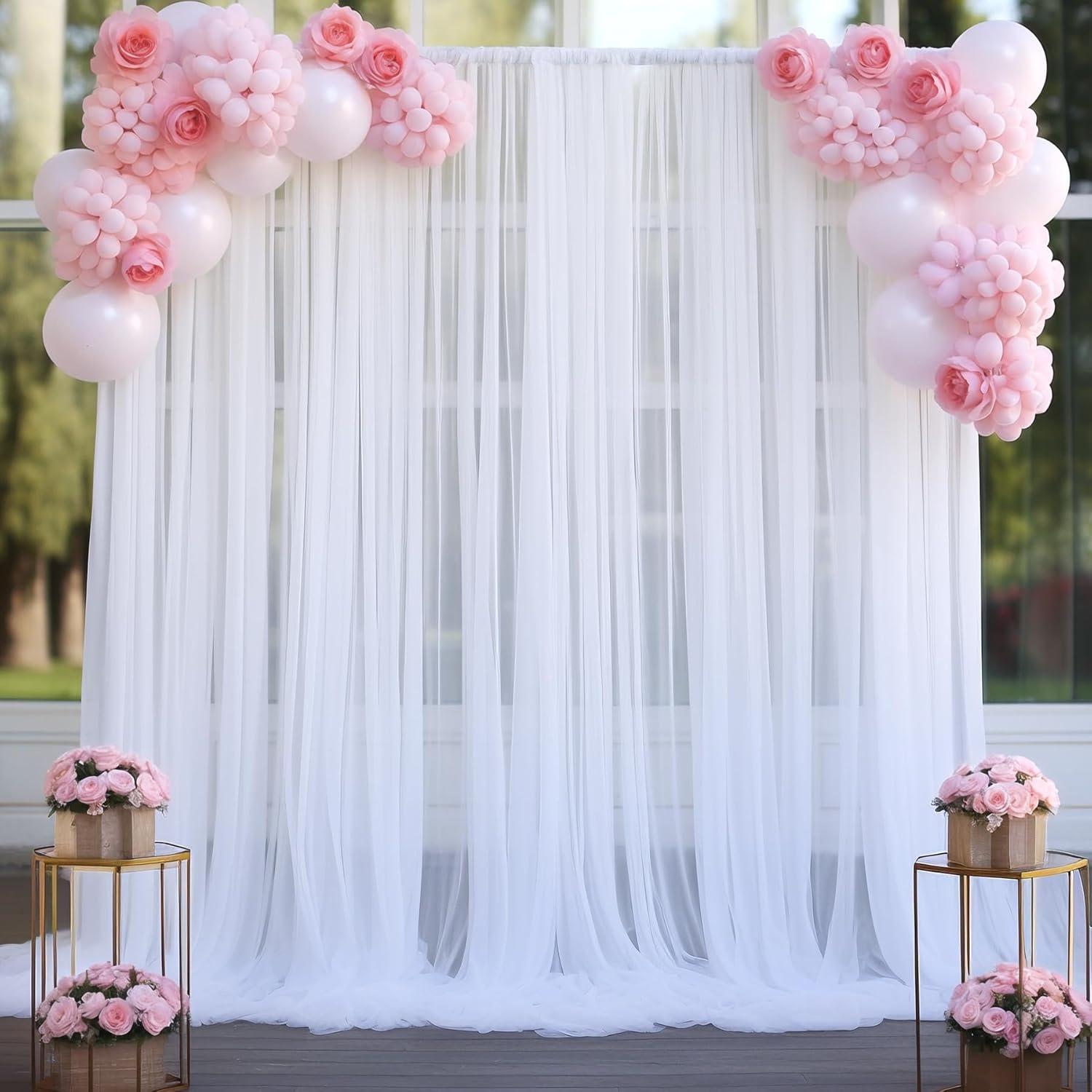 10x10ft White Backdrop Curtain for Parties Wrinkle Free Wedding Baby Curtain Backdrops for Birthday Party