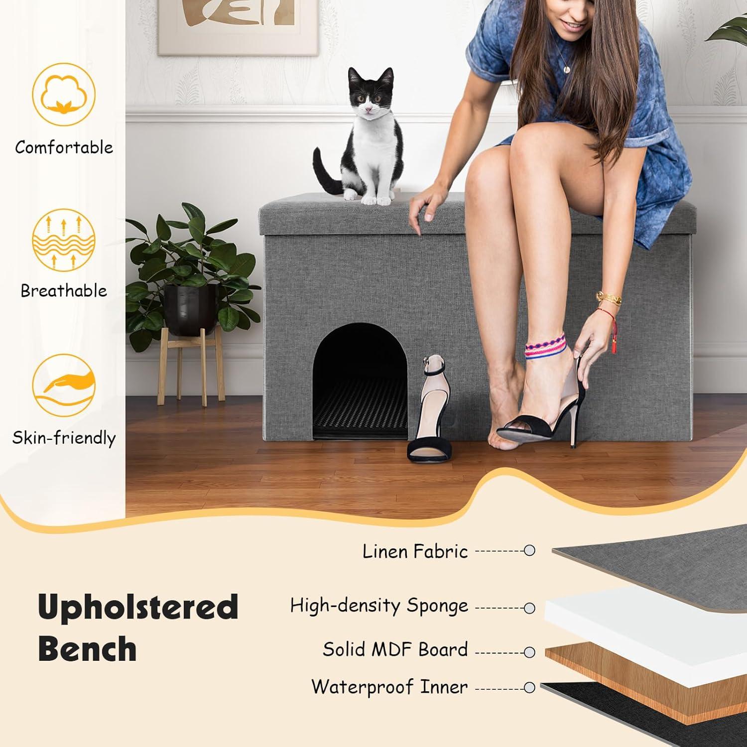 Cat Litter Box Enclosure Hidden Furniture with Urine Proof Litter Mat-Gray, Cat Litter Box Enclosure , Hidden Cat Washroom Furniture, Pet Crate for Living Room, Bedroom, Balcony