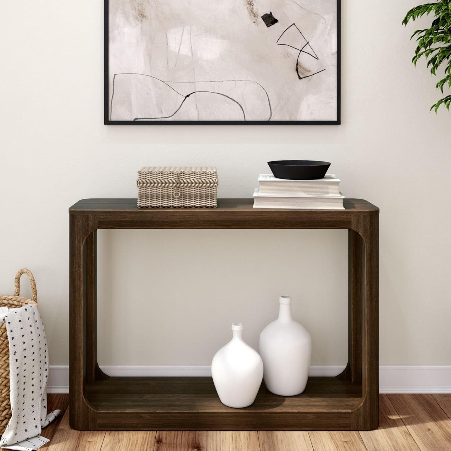 Plank+Beam 46" Forma Console Table, Solid Wood Rounded Edge Sofa Table with Storage Shelves, Narrow Entryway Table