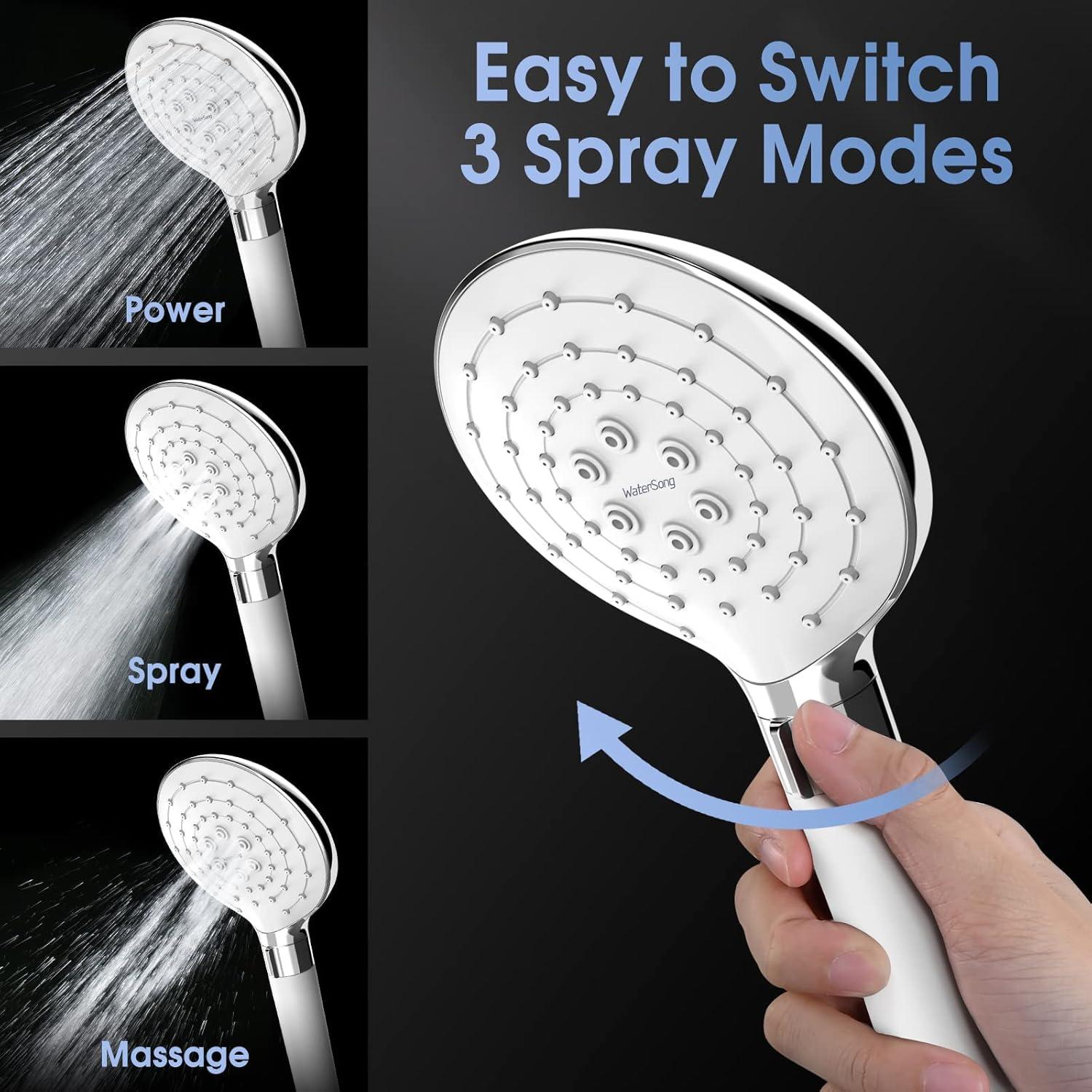 Filtered Shower Head for Hard Water, 3 Modes High Pressure Showerhead with Filter, 78.7-inch Extra Long Hose, Adhesive Shower Head Holder