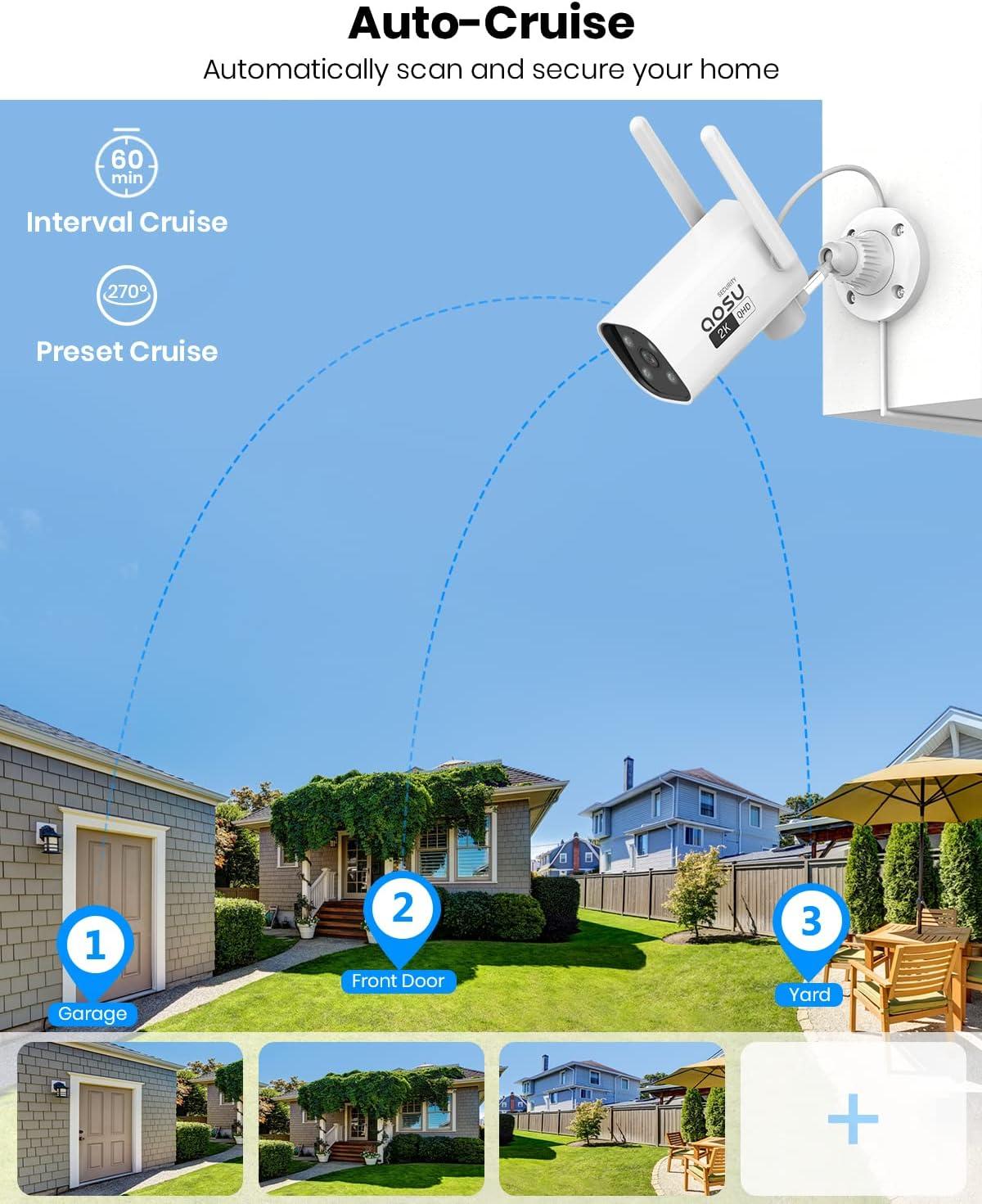 AOSU 2K White Wireless Outdoor Security Camera with Night Vision