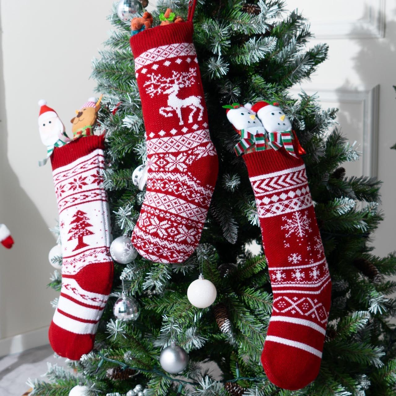 JOYFY 4pcs Knit Christmas Stockings Decoration 18" Stocking for Christmas Decorations