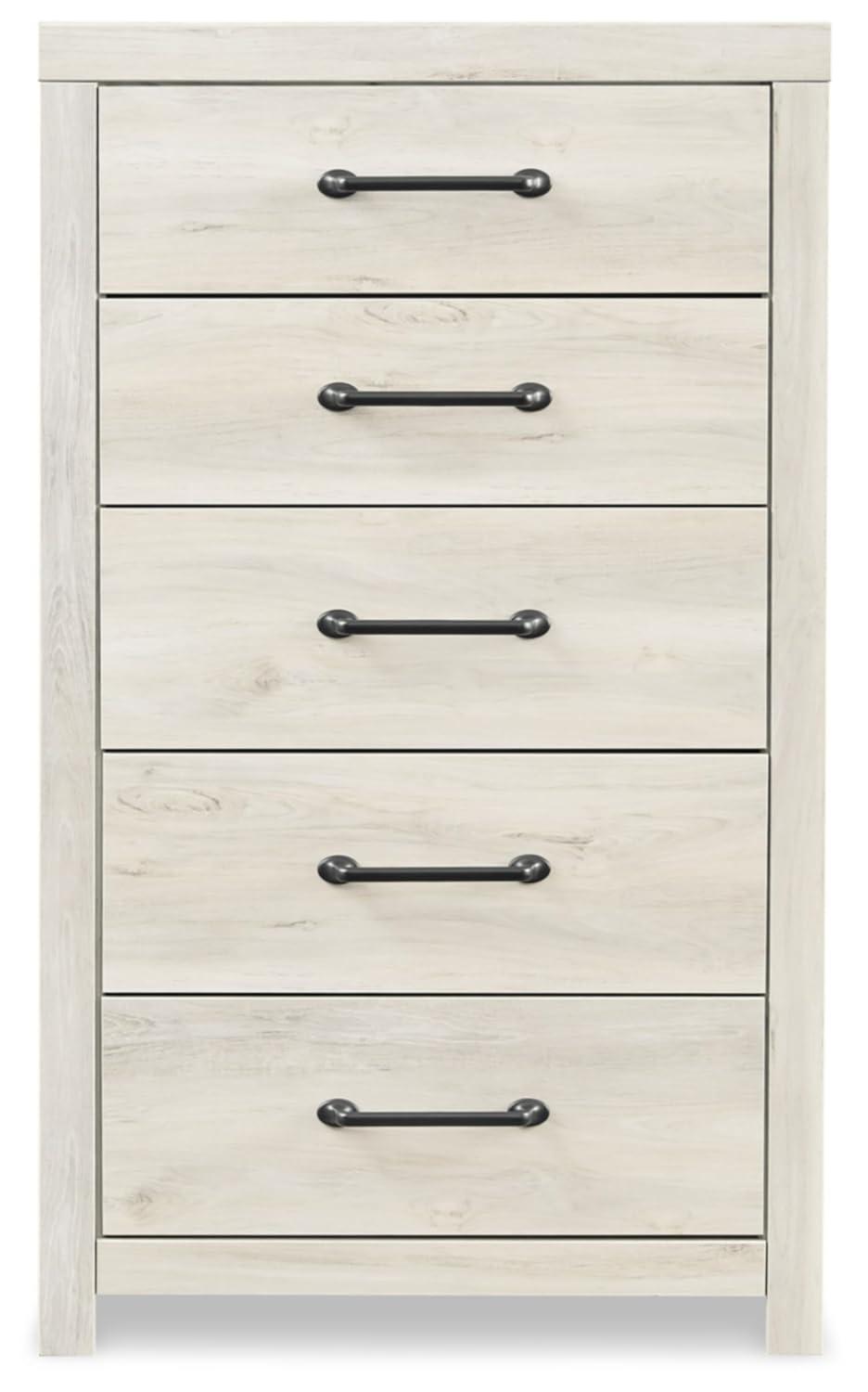 White and Light Brown 5-Drawer Transitional Chest