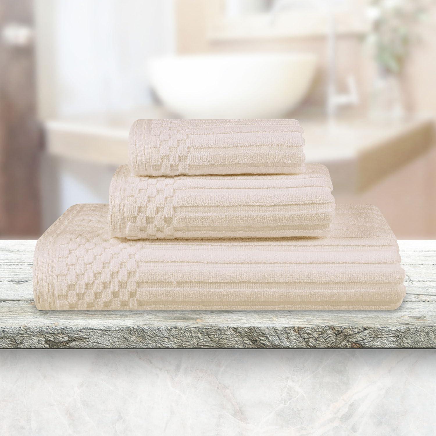 Ivory Cotton Ribbed 3-Piece Towel Set