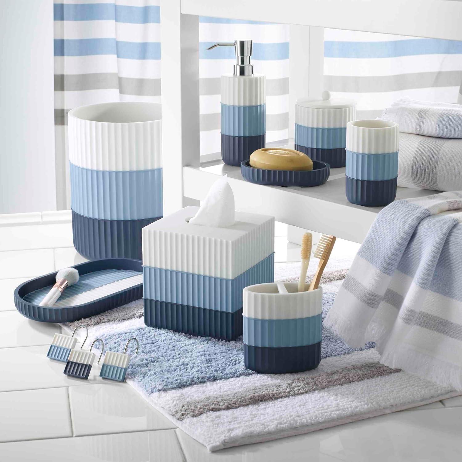 Blue and White Cotton Striped Bath Sheet Set