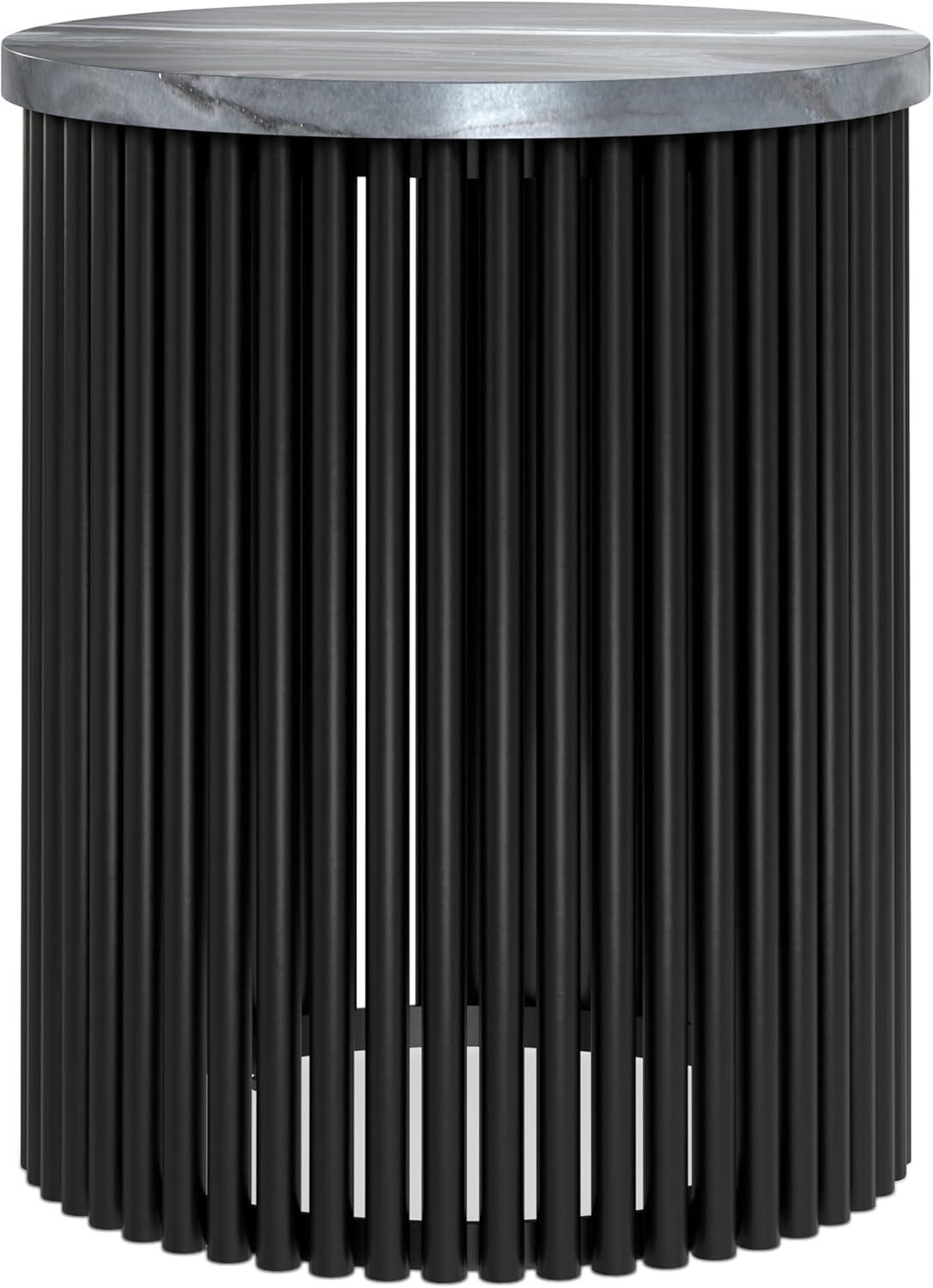 Simpli Home Demy 18"W Genuine Marble Industrial End Table with Slatted Metal Base, Assembled