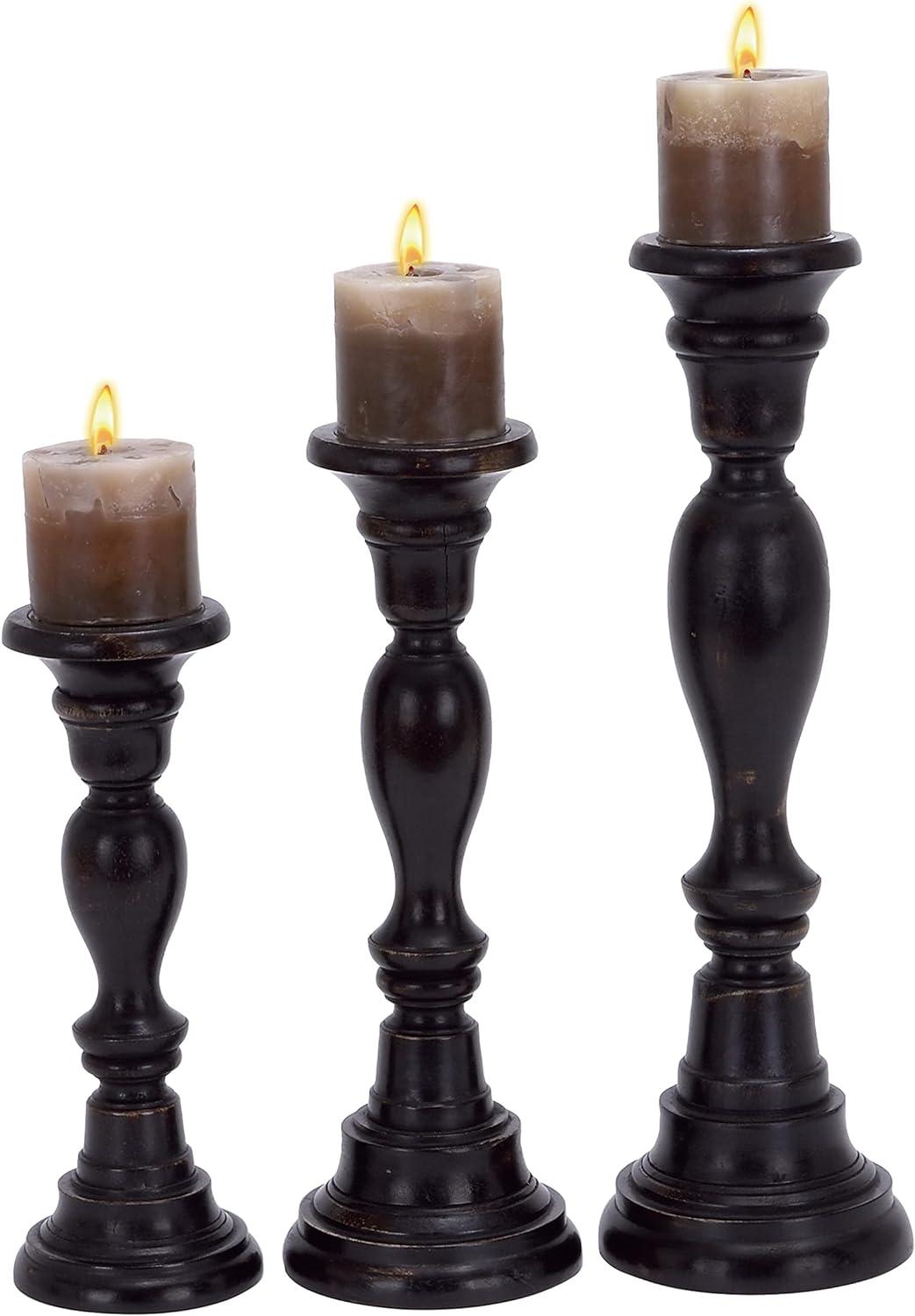 Elegant Espresso Wood Candle Holder Trio, 18" 15" 12"H