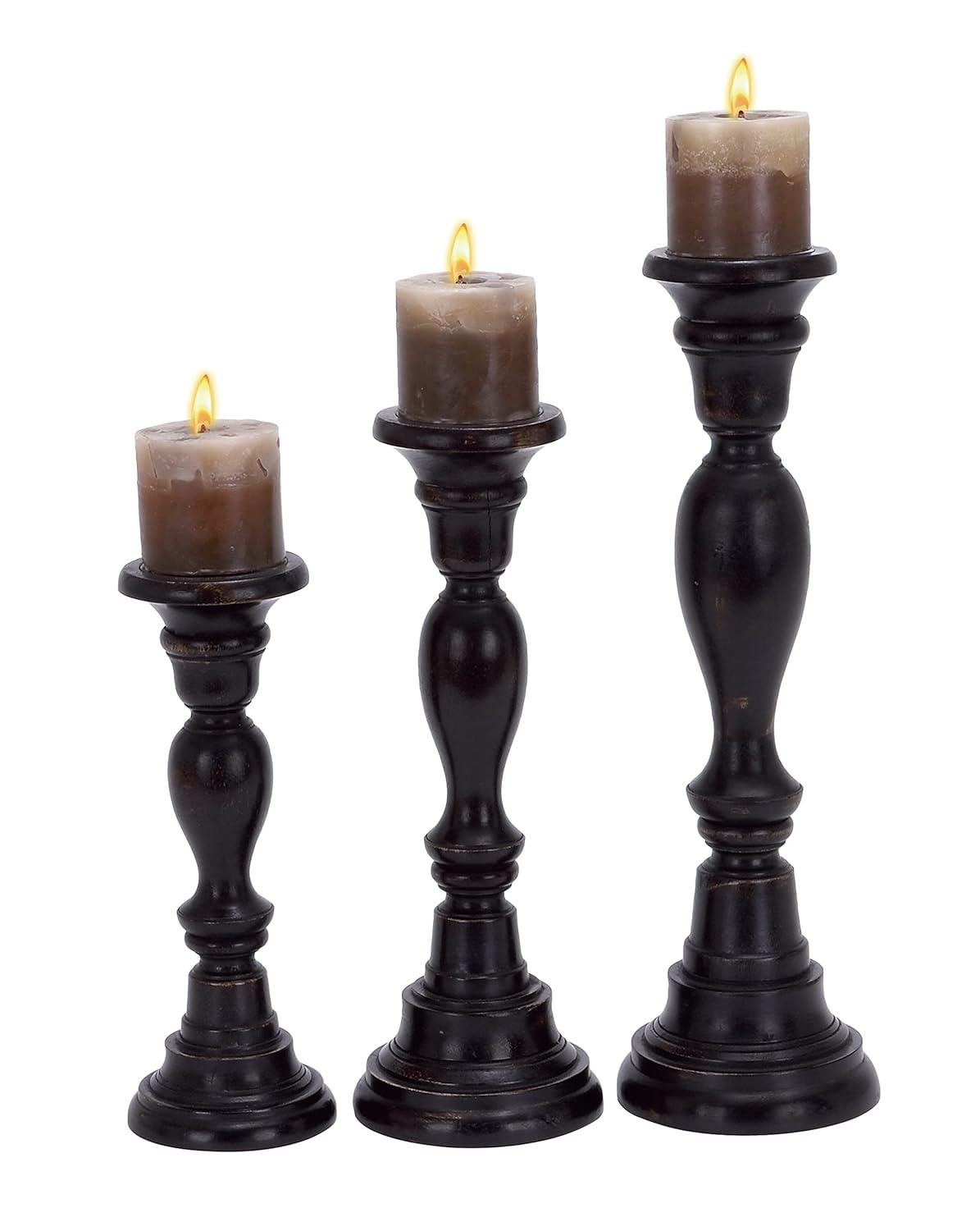 3 Piece Wood Tabletop Candlestick Set