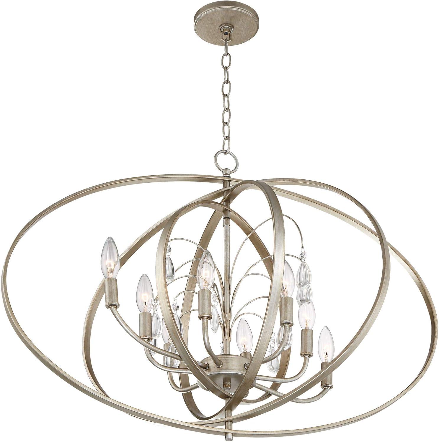 Possini Euro Design Tiller Champagne Satin Silver Pendant Chandelier 31 1/2" Wide Modern Open Orb Frame 8-Light Fixture for Dining Room Kitchen Island