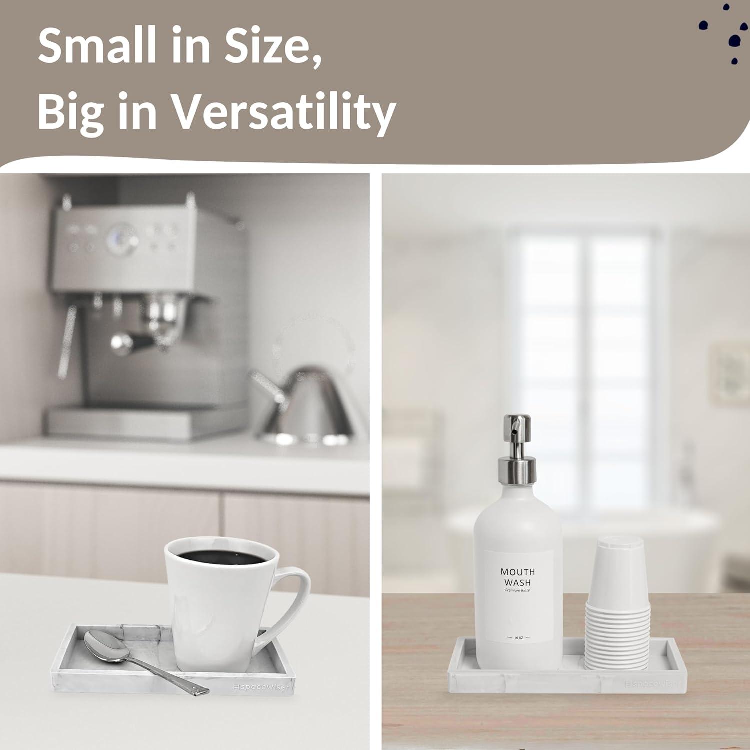 Spacewiser Countertop Vanity Tray Marble Silicone Bath Accessories Set, Marble Design
