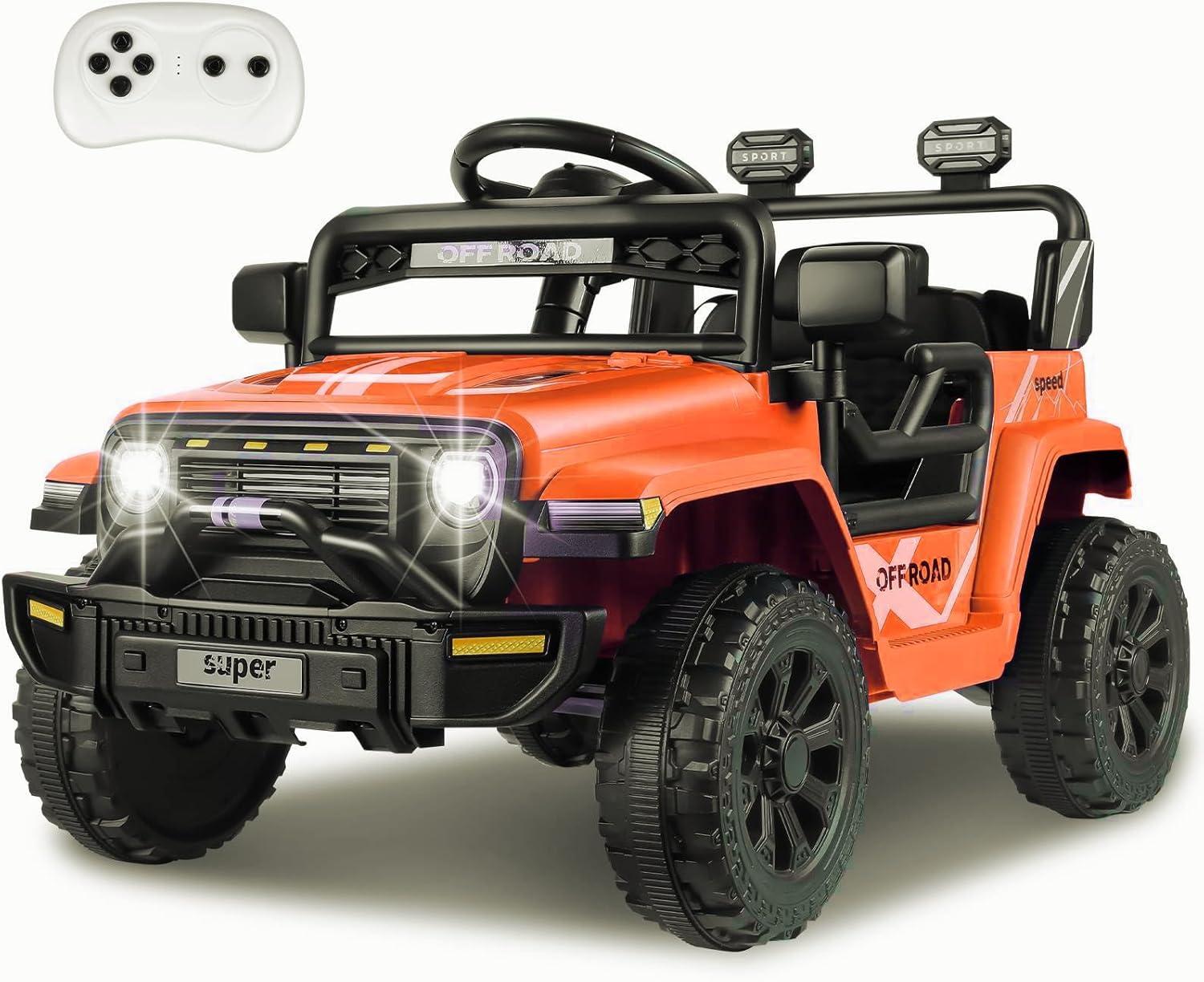 Himimi 12V Ride On Toys For Kids With Remote Control, 1 Seater Kids Electric Car Jeep,LED Lights, Multi-Speed Transmission, MP3 Player