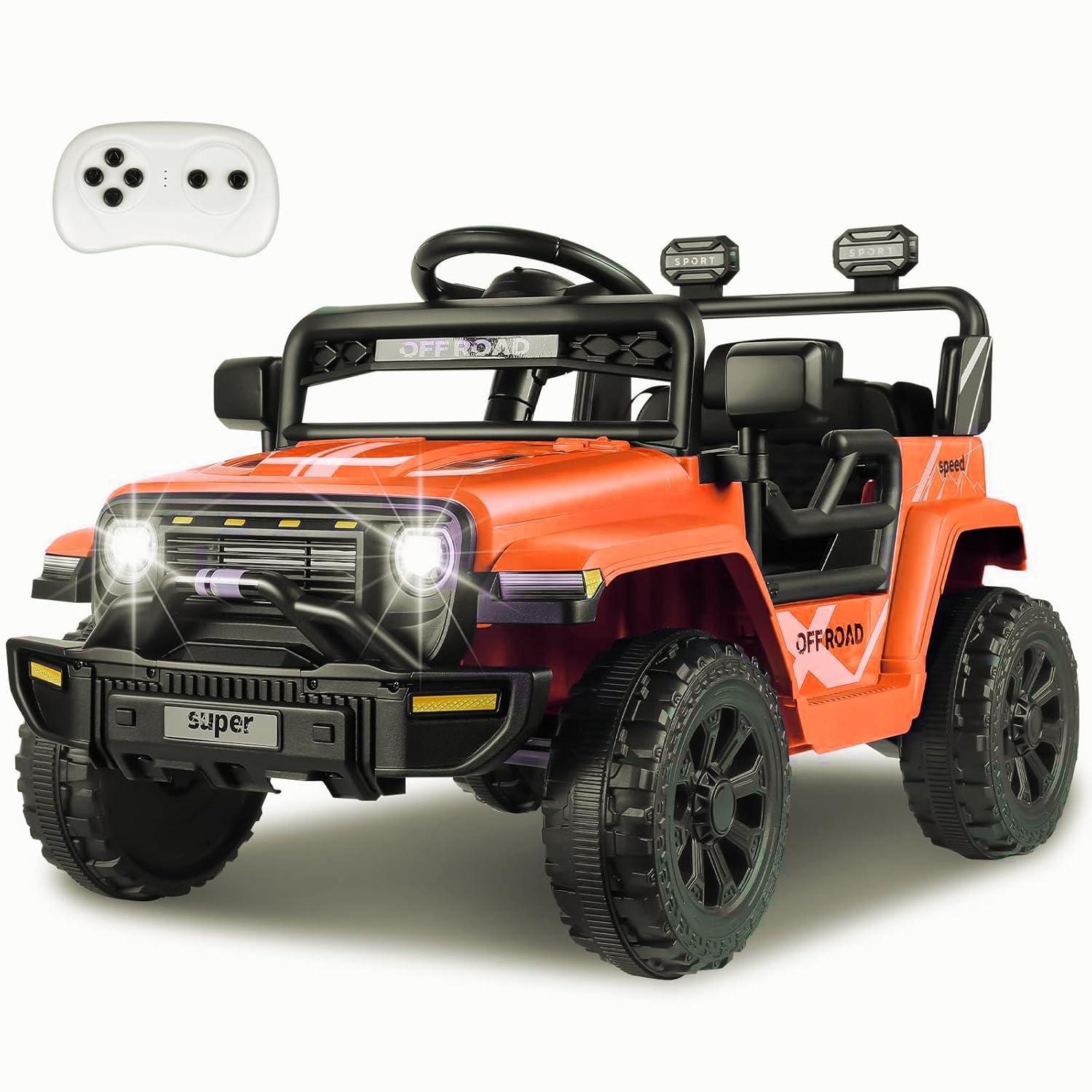 Himimi 12V Ride On Toys For Kids With Remote Control, 1 Seater Kids Electric Car Jeep,LED Lights, Multi-Speed Transmission, MP3 Player