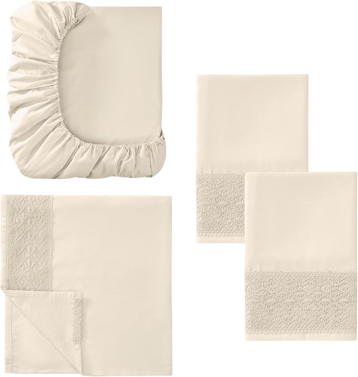 Modern Threads Modern Threads Yate Soft Microfiber Crochet Lace Sheets - Luxurious Microfiber Bed Sheets - Includes Flat Sheet, Fitted Sheet with Deep Pockets, & Pillowcases