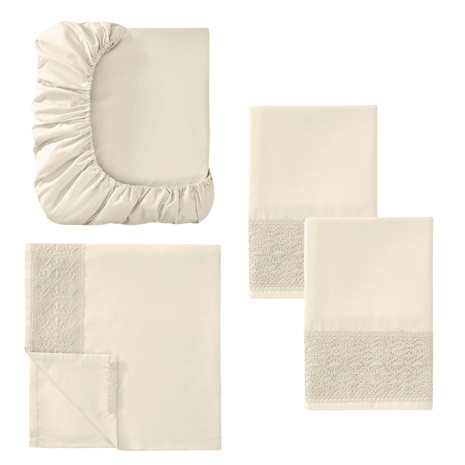 Modern Threads Modern Threads Yate Soft Microfiber Crochet Lace Sheets - Luxurious Microfiber Bed Sheets - Includes Flat Sheet, Fitted Sheet with Deep Pockets, & Pillowcases