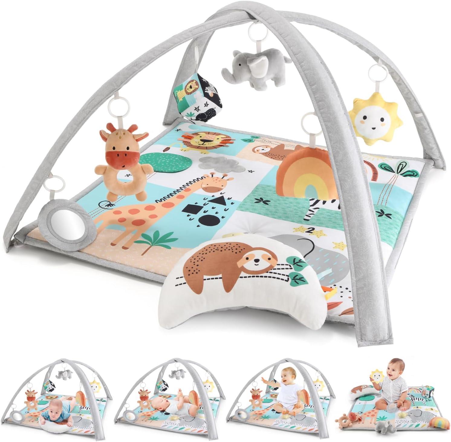 Safari 123 Gray and Multicolor Baby Activity Gym with Hanging Toys