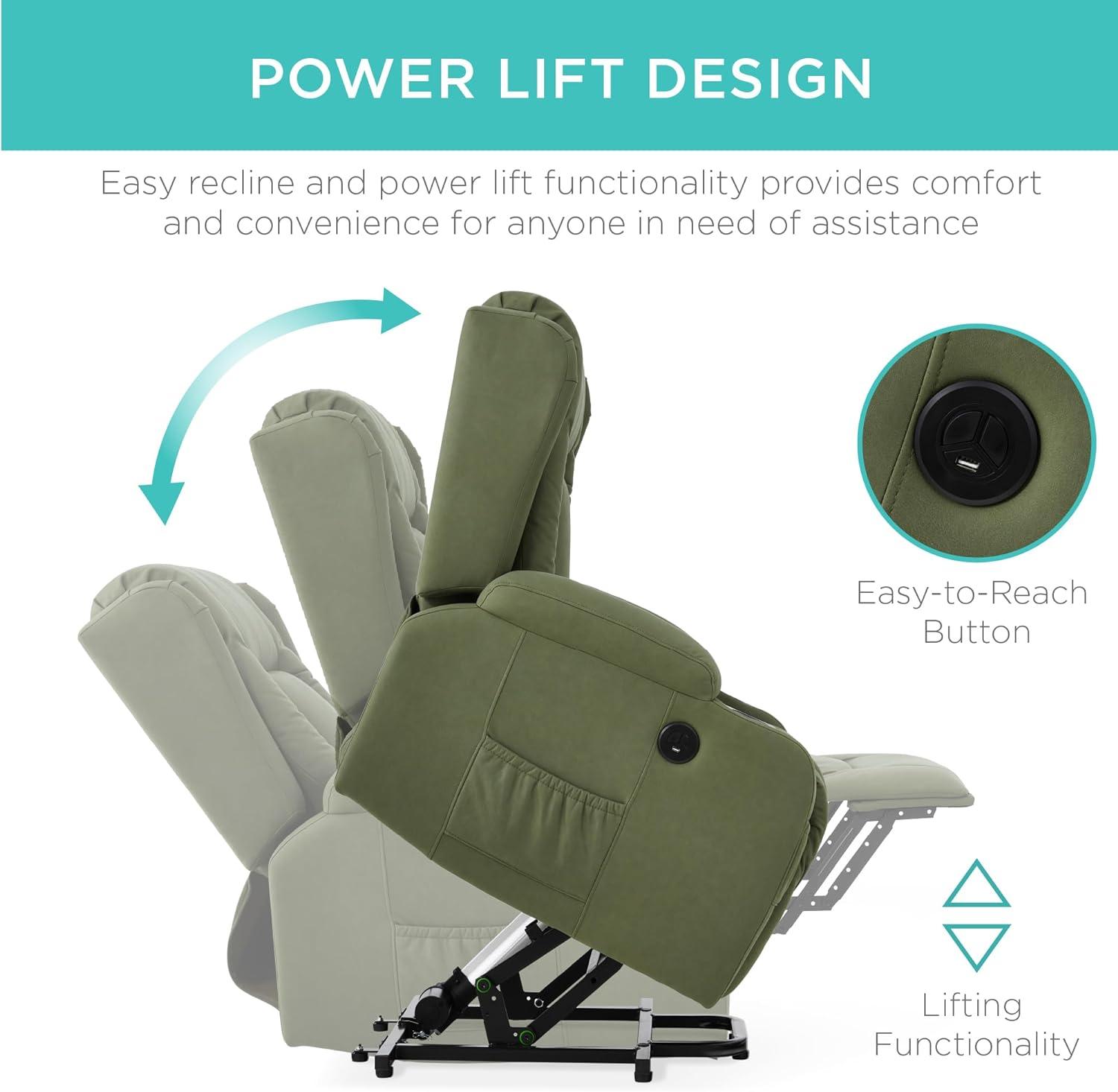 Xola Electric Power Lift Recliner Massage Chair Furniture w/ USB Port, Heat, Cupholders