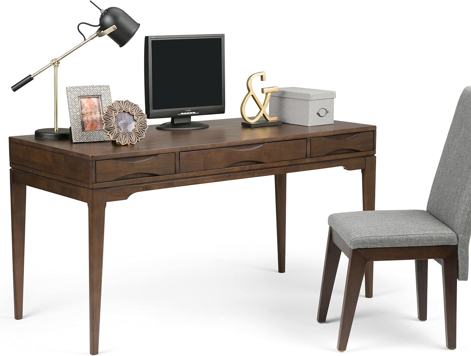 Simpli Home Harper Solid Wood Desk, Contemporary Style with Keyboard Tray and Storage