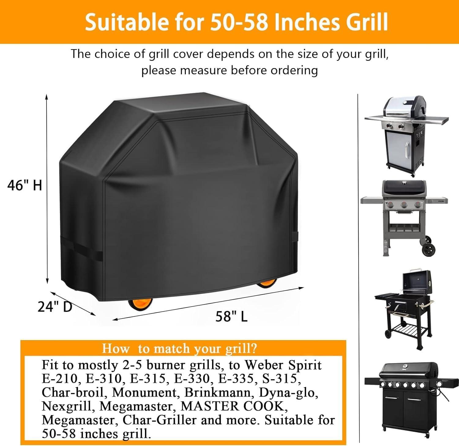 58 Inch Black Heavy Duty Waterproof BBQ Grill Cover