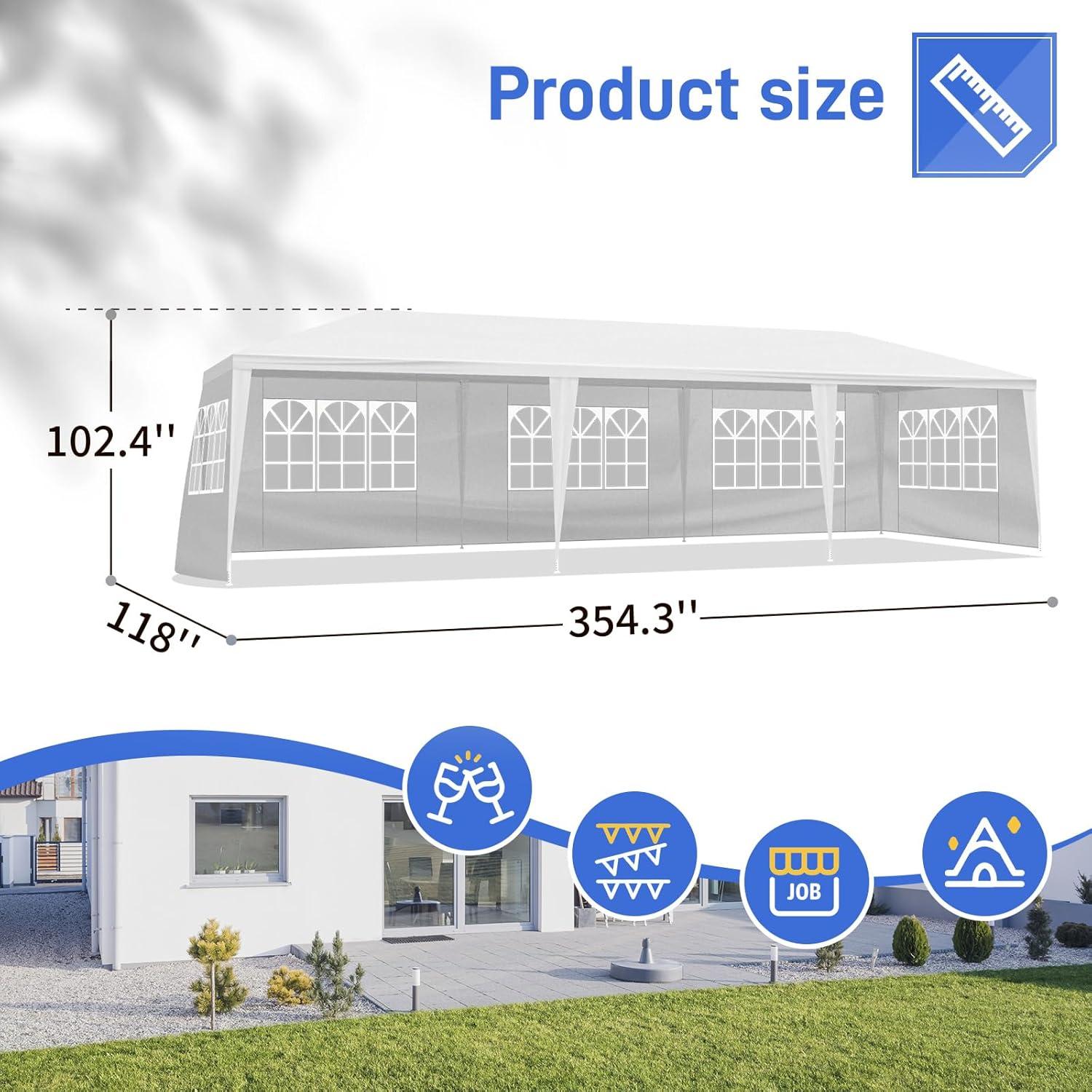 10'x30' Outdoor Party Tent with 8 Removable Sidewalls, Waterproof Canopy Patio Wedding Gazebo, White