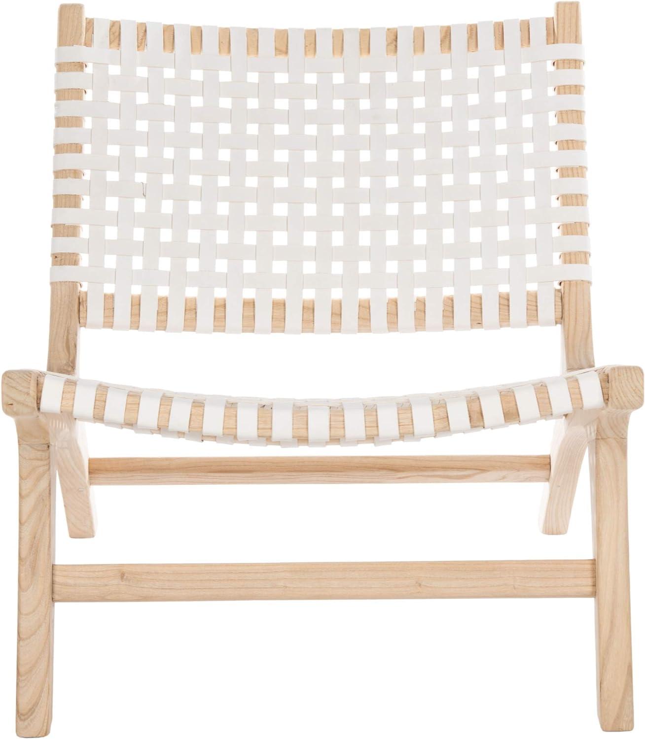 Luna 25" White Leather and Natural Wood Handcrafted Side Chair