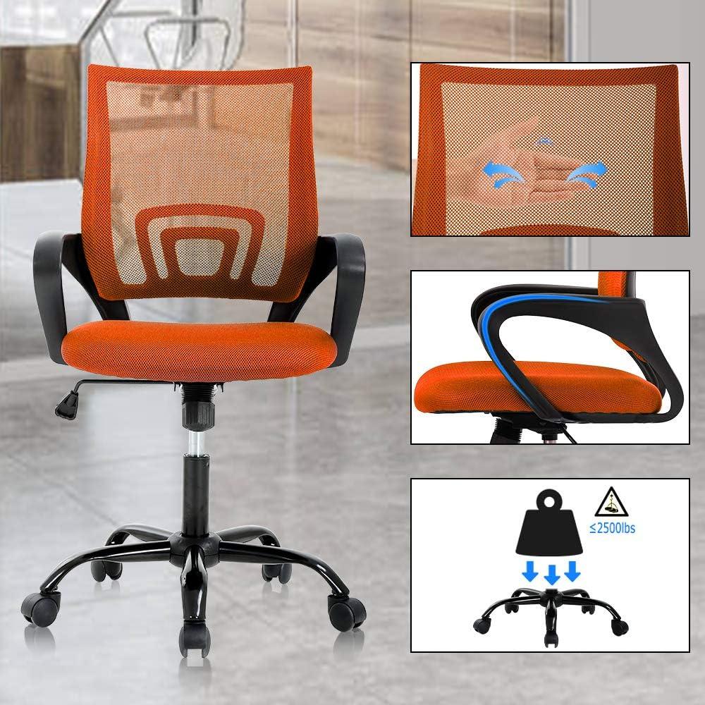 FDW Home Office Chair Mesh Computer Chair with Lumbar Support Armrest Adjustable Mid Back Task Chair for Women Adults, Orange