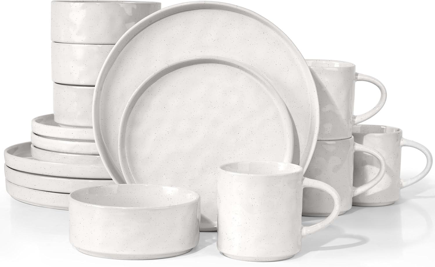 Speckled White Ceramic 16-Piece Dinnerware Set for 4