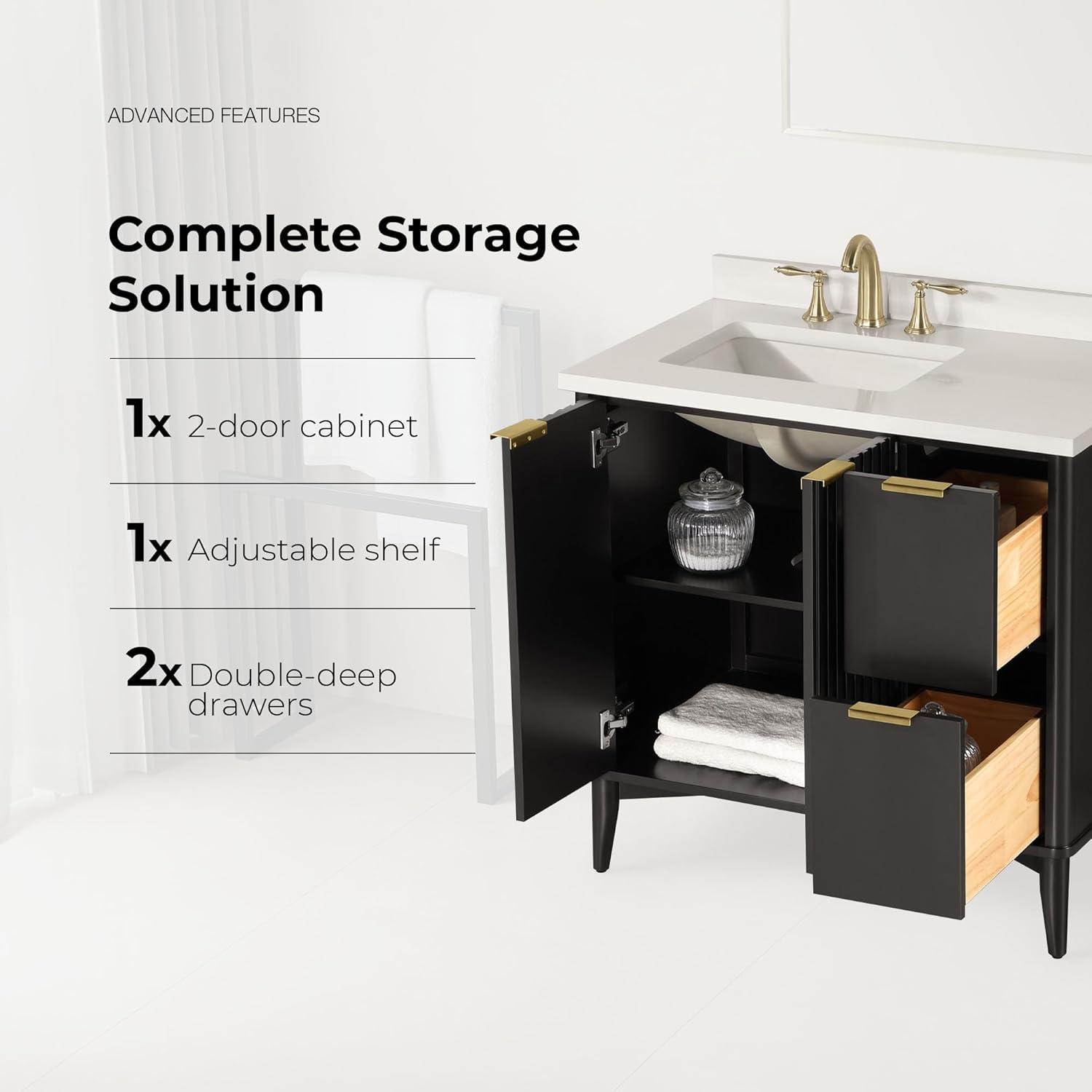Miseno Mv-Berk36-15Vva Indy 36" Free Standing Single Basin Vanity Set - Onyx Black / White