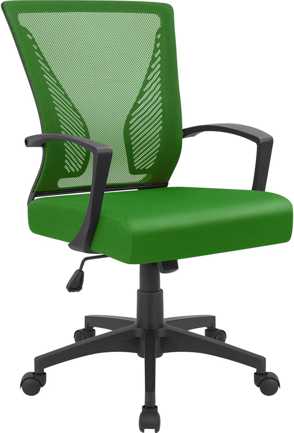 Furmax Office Mid Back Swivel Lumbar Support Desk, Computer Ergonomic Mesh Chair with Armrest, Green