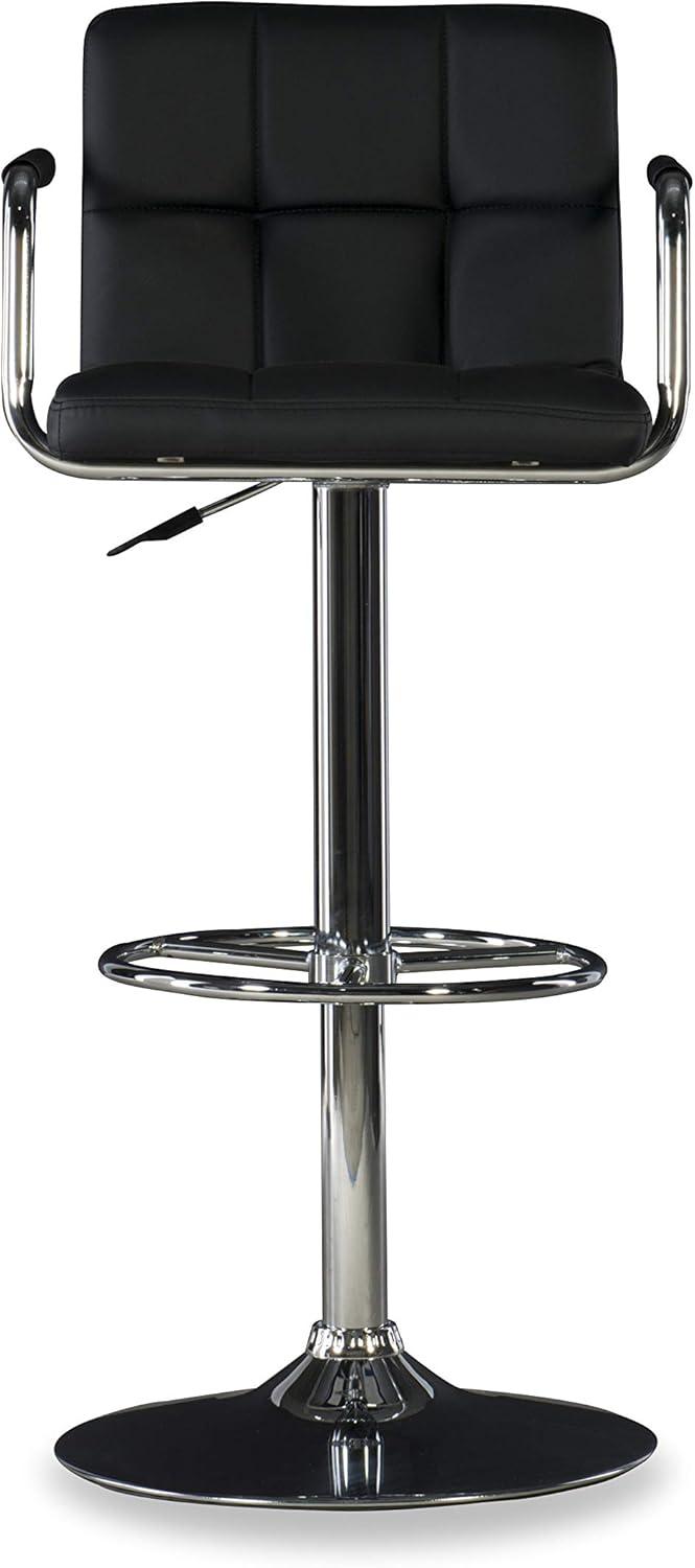 Black Faux Leather Adjustable Swivel Bar Stool with Chrome Base