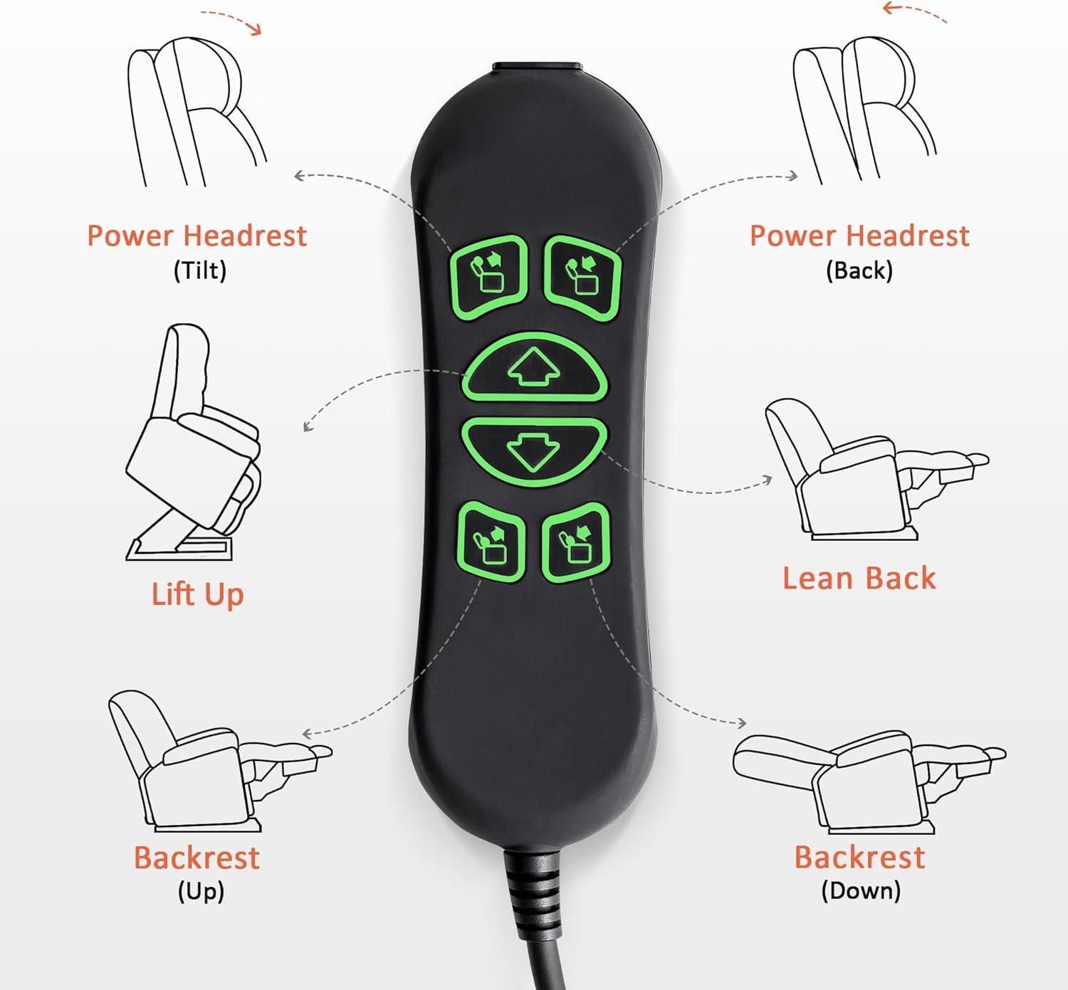 MCombo Small Size Triple Motor Power Lift Recliner Chair Sofa with Massage and Dual Heating, Adjustable Headrest for Elderly People Petite, USB Ports, Extended Footrest, Fabric 7222 (Dark Grey)