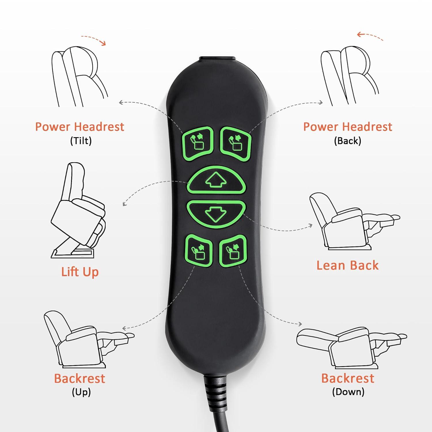 MCombo Small Size Triple Motor Power Lift Recliner Chair Sofa with Massage and Dual Heating, Adjustable Headrest for Elderly People Petite, USB Ports, Extended Footrest, Fabric 7222 (Dark Grey)