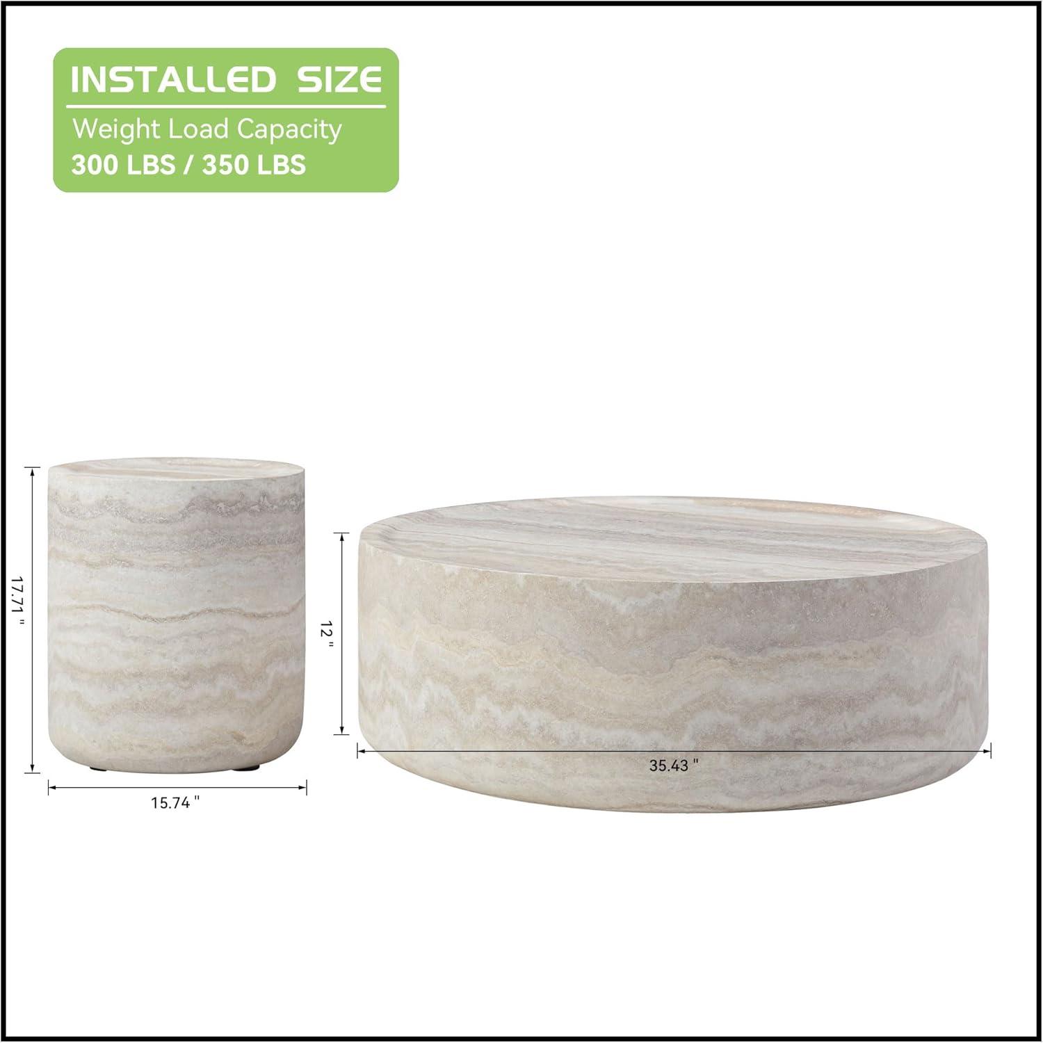 Set of 2 Faux Marble Round Coffee Tables in Beige