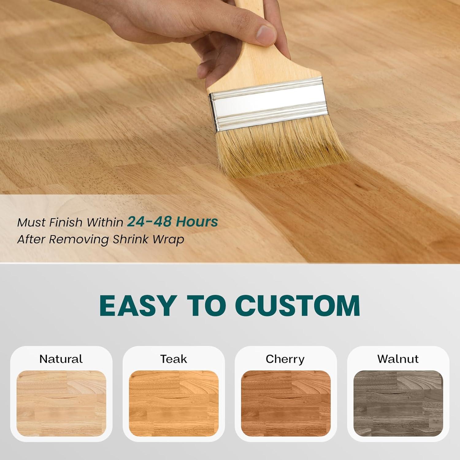 Bme Hevea Solid Wood Butcher Block Countertop, Unfinished Butcher Block Table Top for DIY Washer Dryer/Island/Kitchen Countertop, 3ft L x 25" W, 1.5in Thick