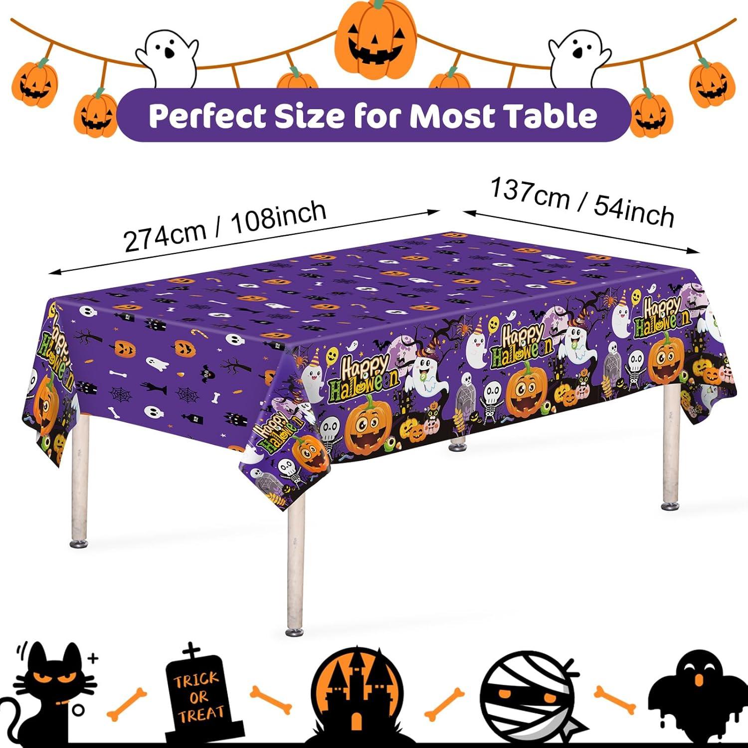 Juvale 3-Pack Halloween Table Cover for Party Supplies, Purple Disposable Plastic Tablecloth Decorations, Halloween Table Decorations for Themed Parties, Birthday Celebrations and More (54 x 108 In)