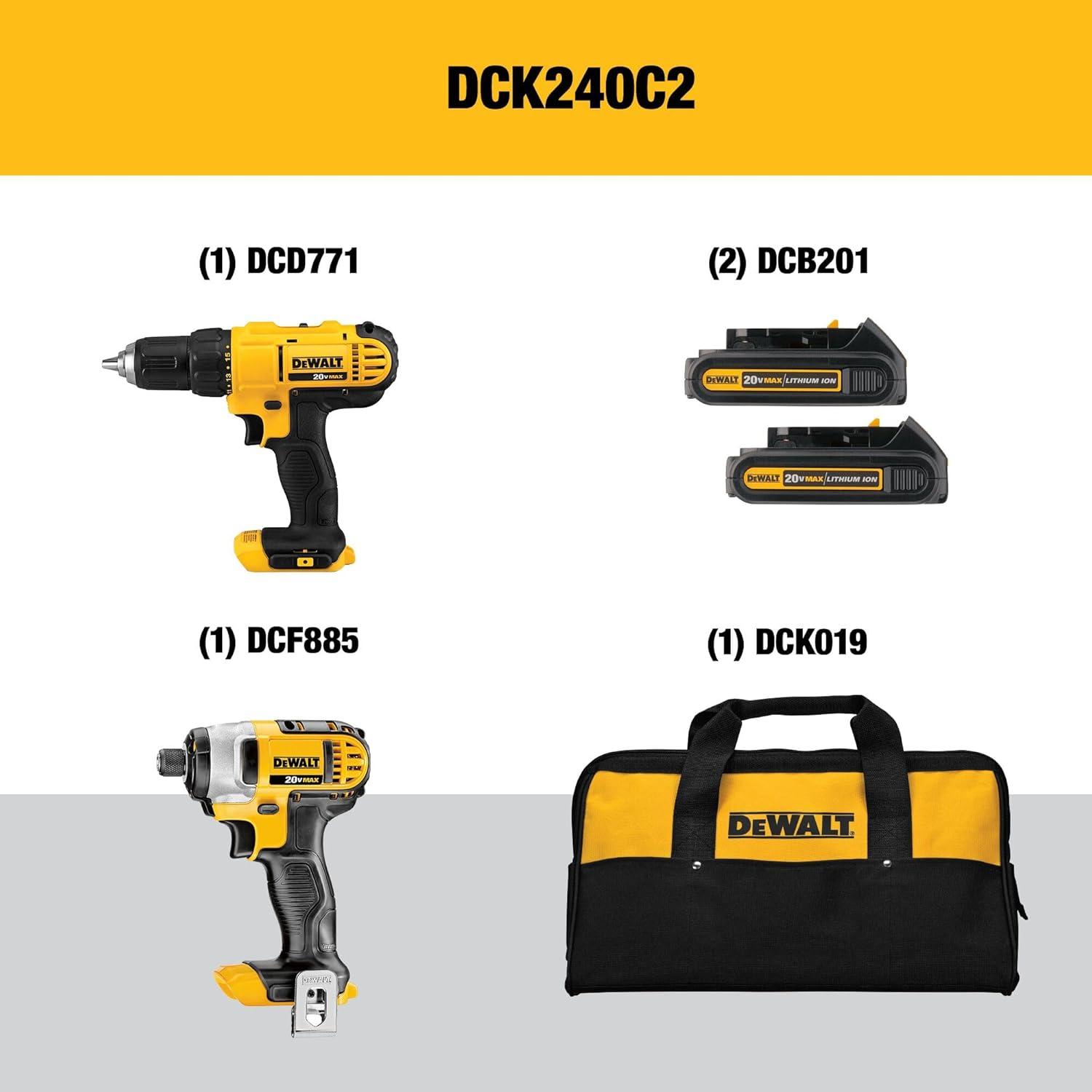DEWALT 20V MAX Cordless Drill/Impact 2 Tool Combo Kit with (2) 20V 1.3Ah Batteries, Charger, and Bag DCK240C2