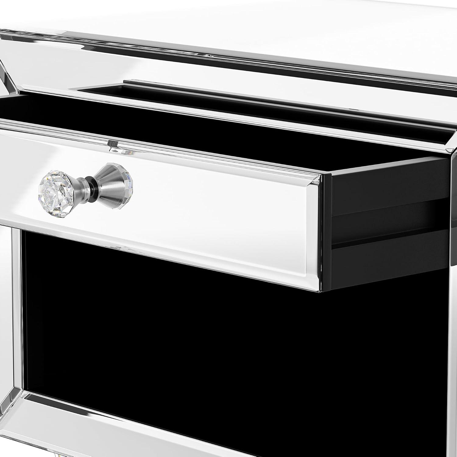 Mirrored Nightstand, Modern End Table with Drawer, Bedside Tables with Acrylic Legs for Bedroom, Living Room, Silver