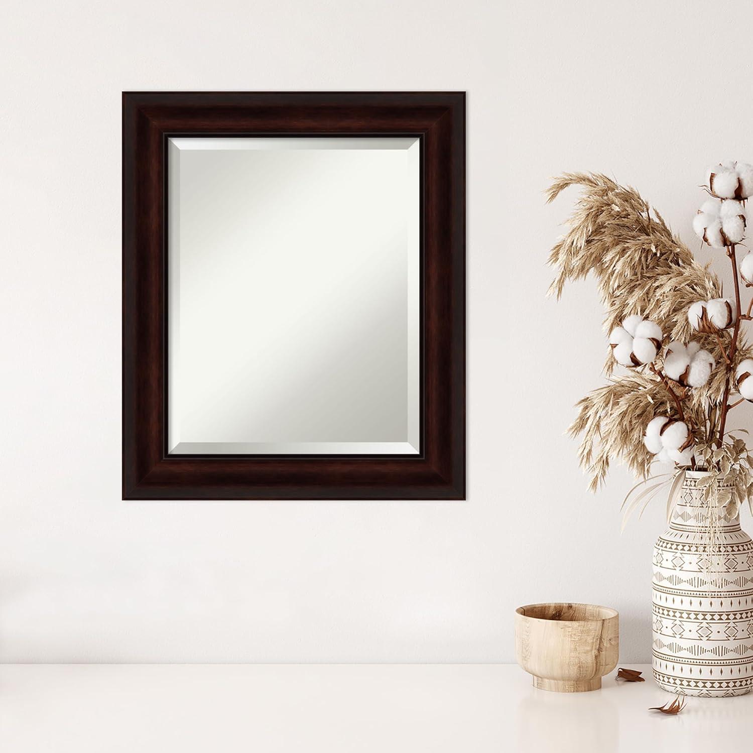 Amanti Art Beveled Bathroom Wall Mirror - Coffee Bean Brown Frame - Coffee Bean Brown Outer Size: 25 x 25 in