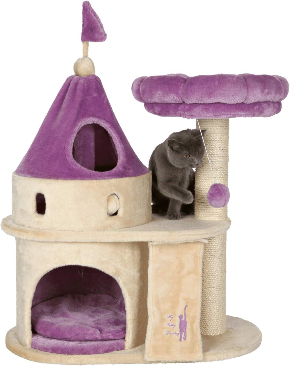 TRIXIE My Kitty Darling Castle Condo, Plush Cat Tree, Sisal Scratching Post, Removable Bed, Crinkling Blanket, Cat Toy