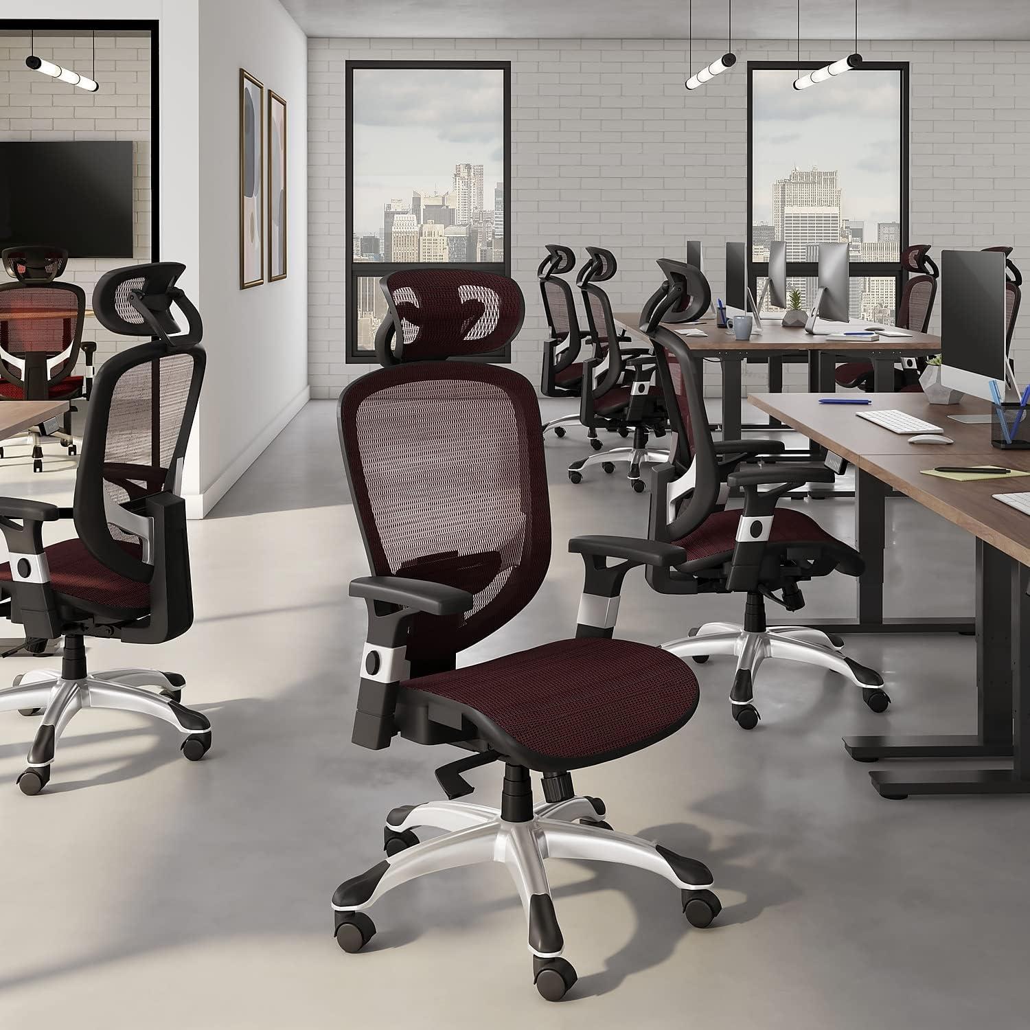 Red Adjustable Mesh Task Chair with Swivel and Arms